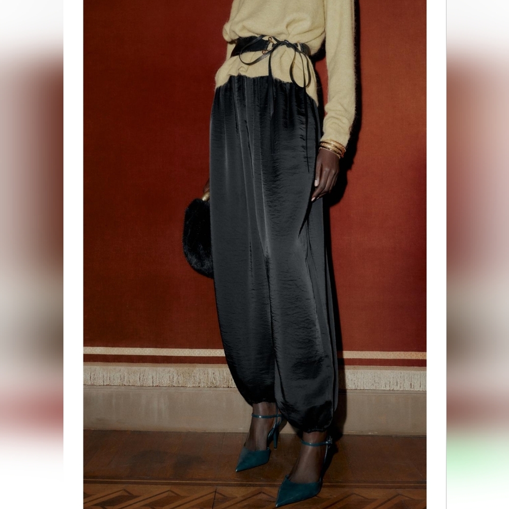 Zara Satin Effect Balloon Pants Black Size L - Picture 4 of 11